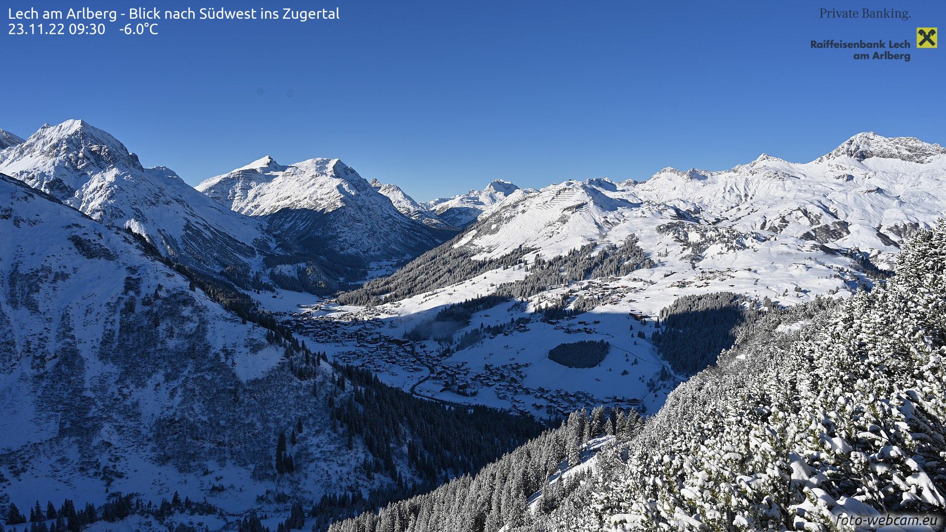 Wintry Lech after the snowfall of yesterday (foto-webcam.eu)