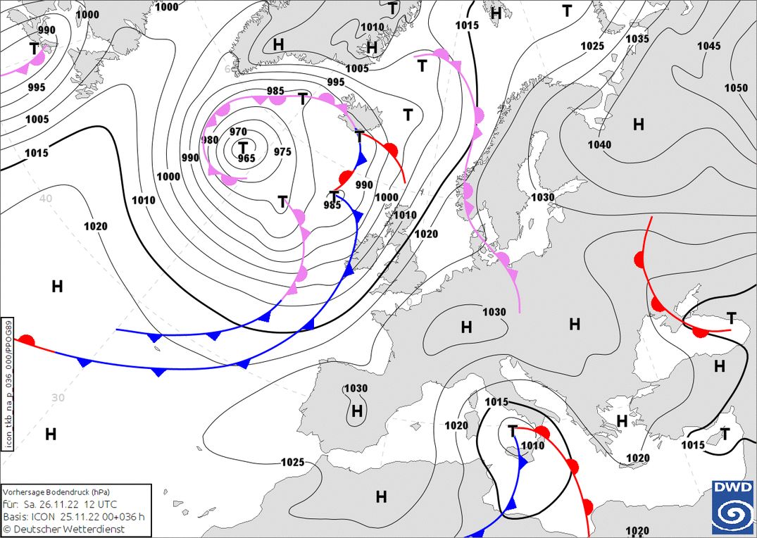 High pressure over the Alps during the weekend (wetter3.de, DWD)