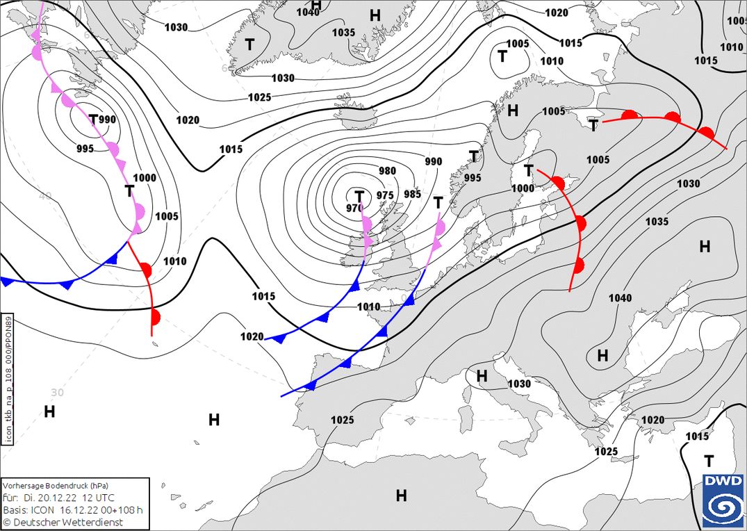Temporarily cooling with a cold front on Wednesday (wetter3.de, DWD)