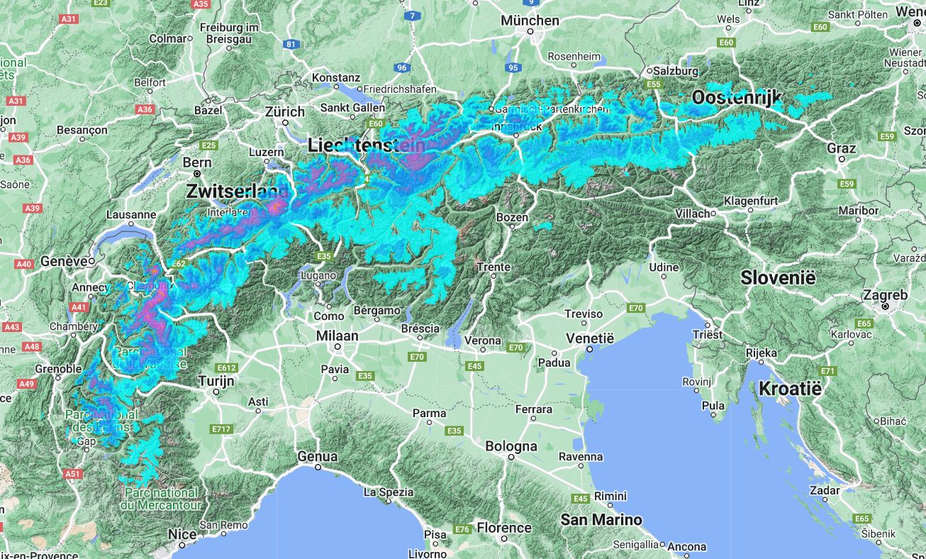Sneeuw met name in de Noordwest-Alpen de komende dagen