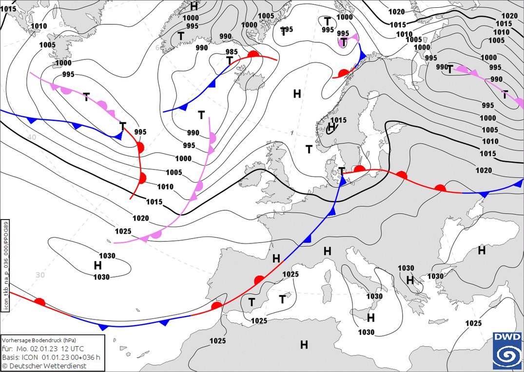 Cold front arrives in the Northwest Alps tonight (wetter3.de, DWD)