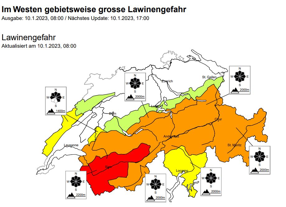 Very high avalanche danger where the snow accumulations were the largest (slf.ch)