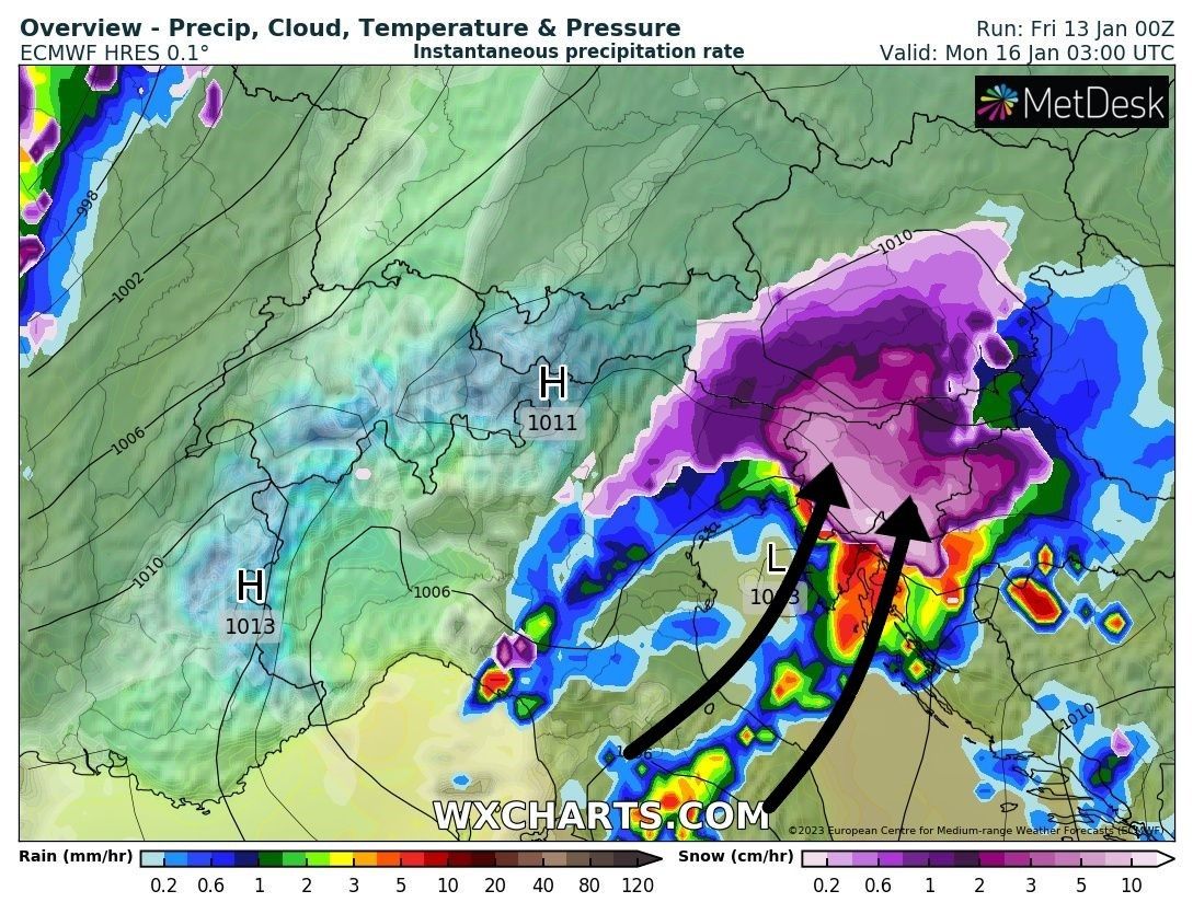 Short but strong snowfall in Slovenia overnight Sunday to Monday (wxcharts.com) Short but strong snowfall in Slovenia overnight Sunday to Monday (wxcharts.com)