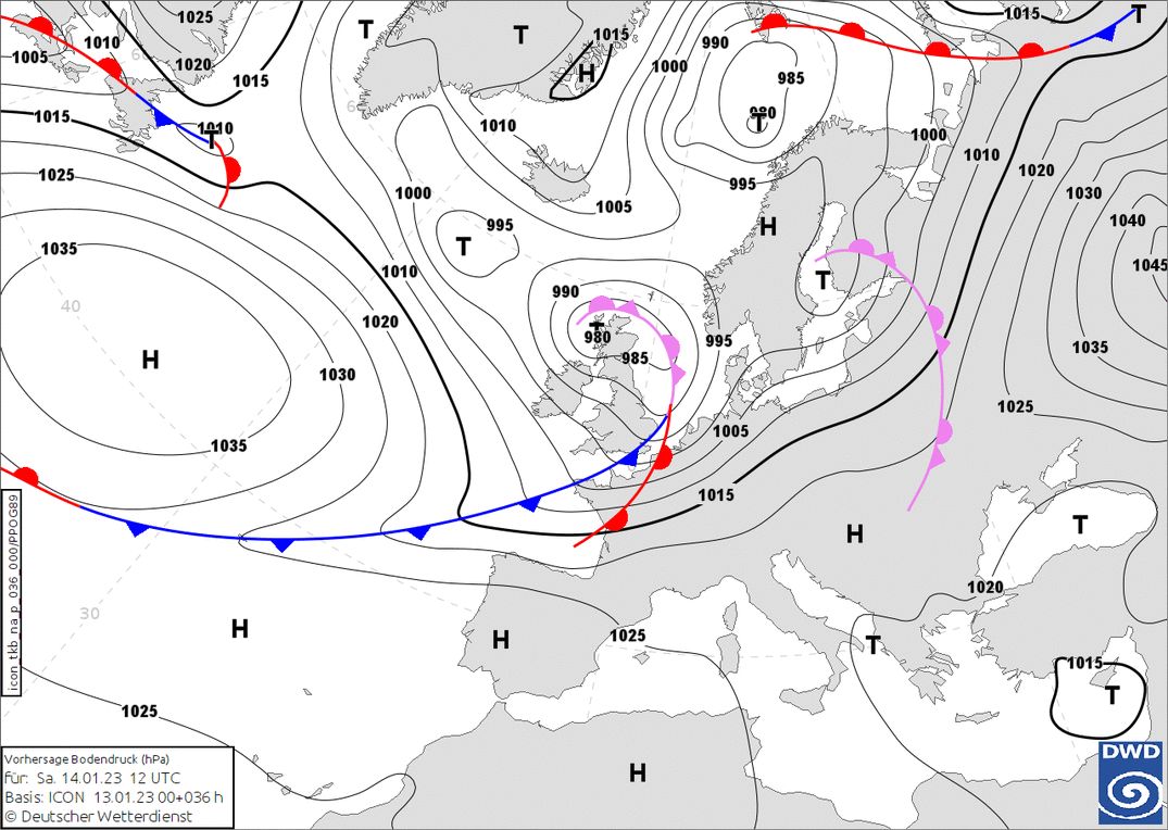 Temporarily warmer before the cold front arrives (wetter3.de, DWD) Temporarily warmer before the cold front arrives (wetter3.de, DWD)