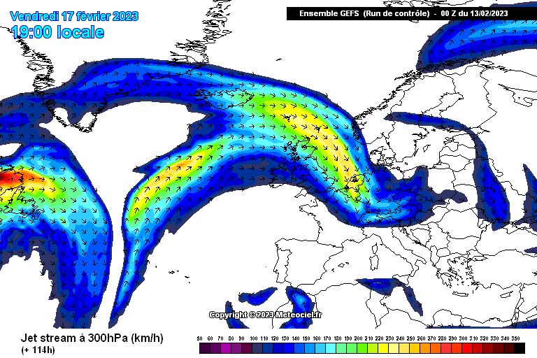 Jet stream temporarily directed towards the Northern Alps at the end of the week (meteociel.fr)