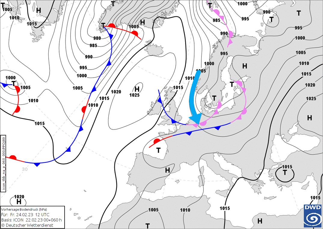 Cold front follows from the north Friday night (wetter3.de, DWD)