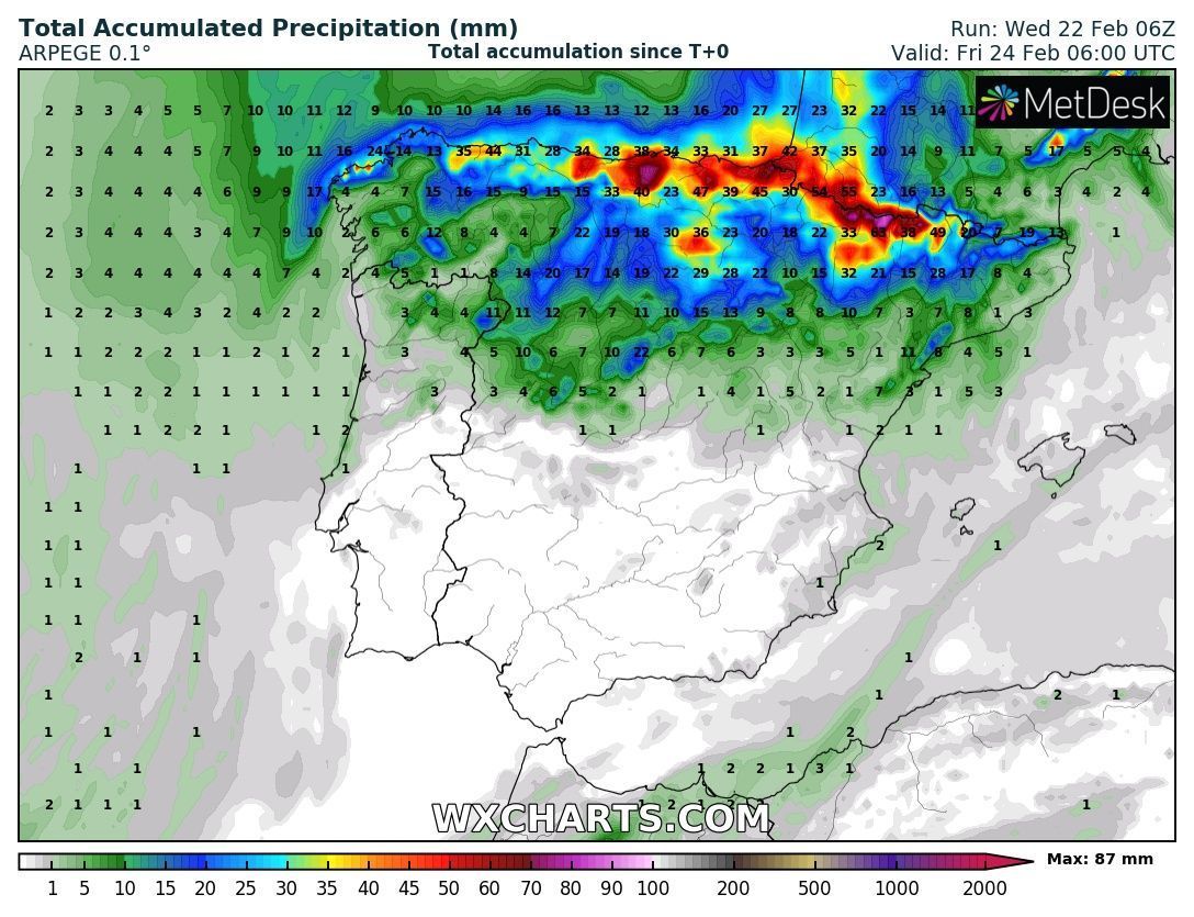 Precipitation amounts Pyrenees (wxcharts.com)