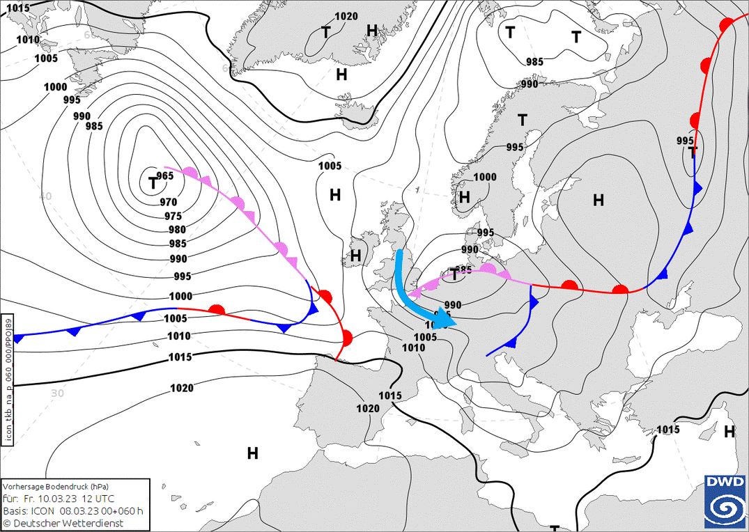 Colder air may reach the Northern Alps (wetter3.de, DWD)
