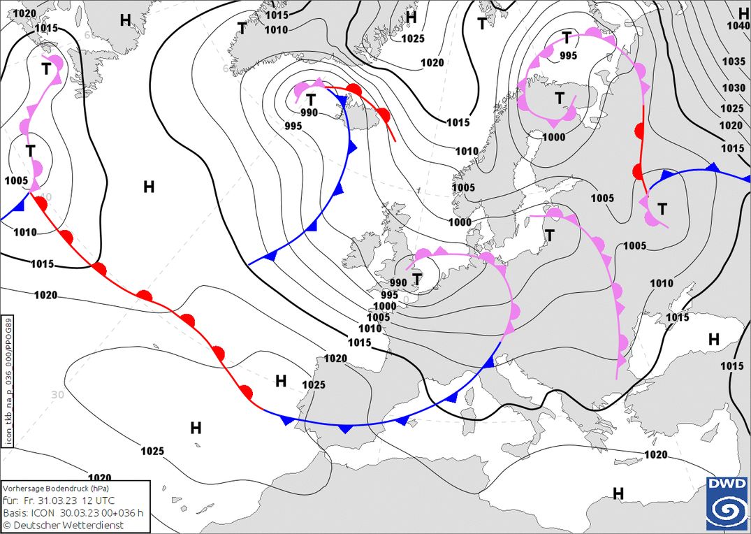Strong westerly flow gives quite some snow today (wetter3.de, DWD)