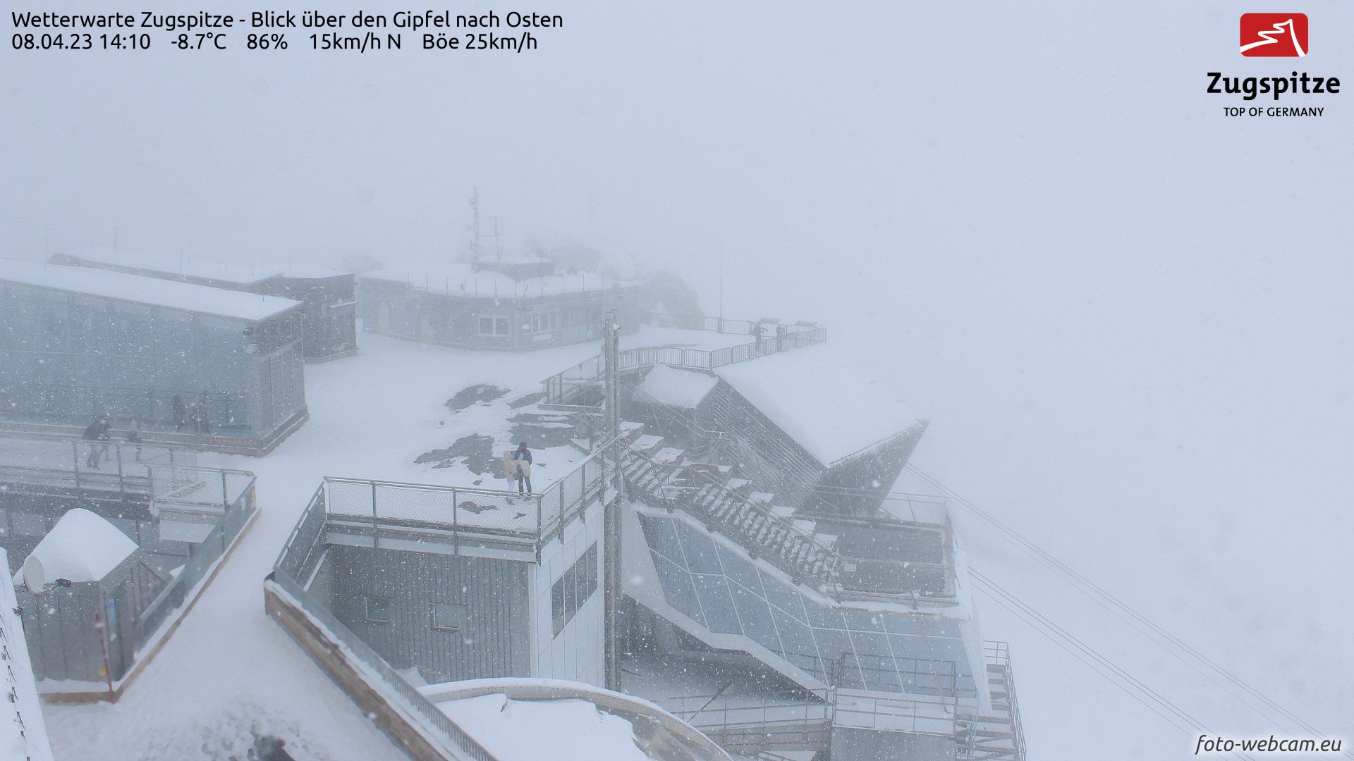 Het sneeuwt momenteel op de Zugspitze (foto-webcam.eu)