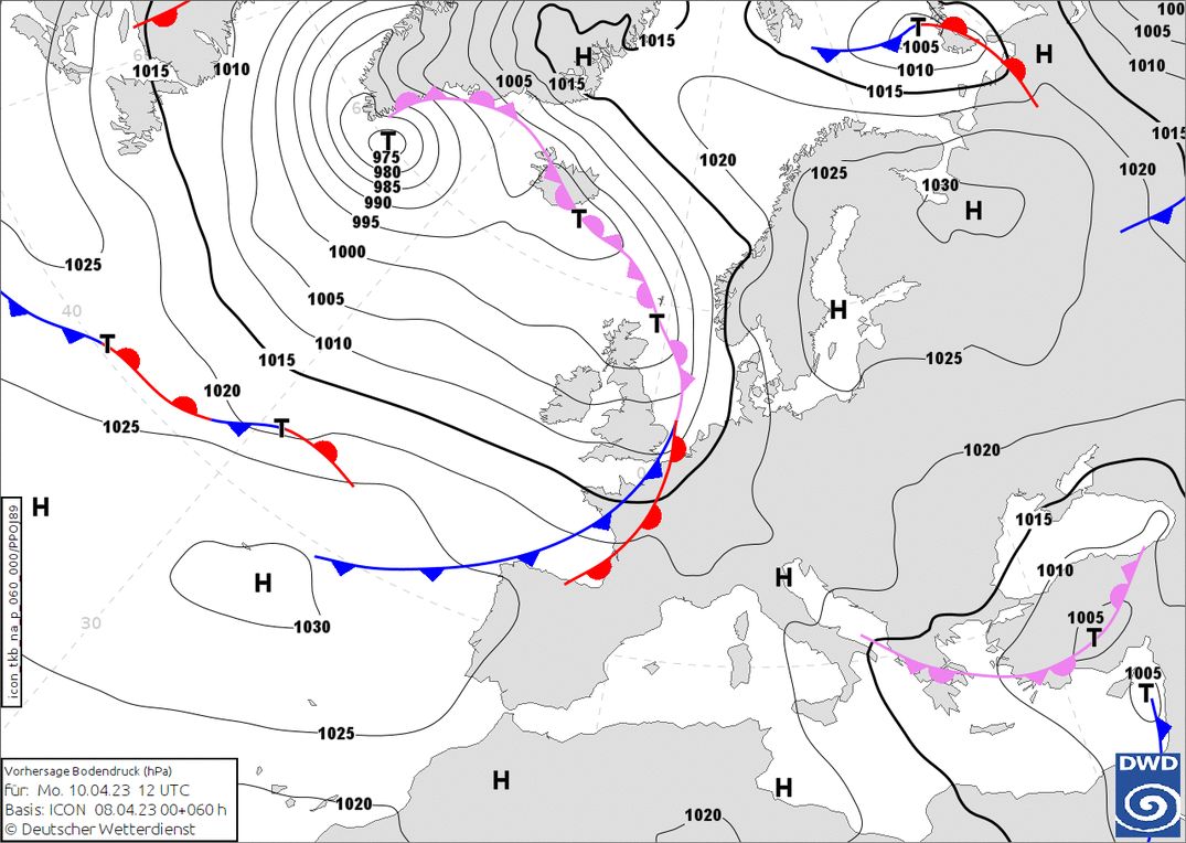 Snowfall approaches overnight Monday to Tuesday (wetter3.de, DWD)