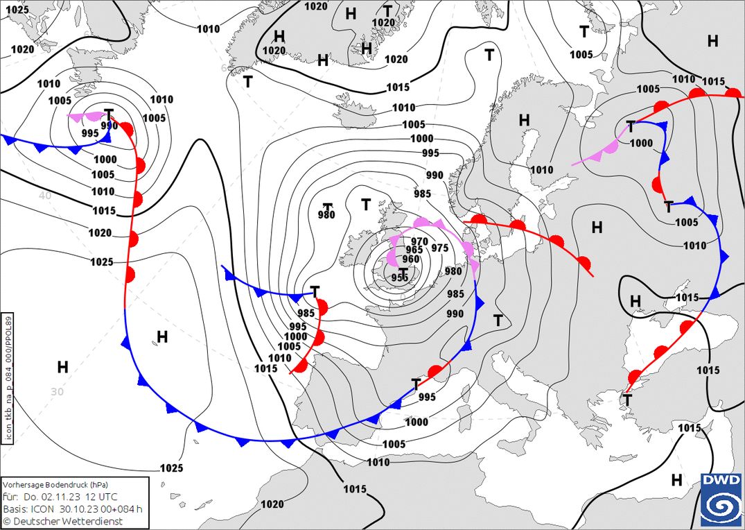 Storm Ciaran op Thursday (wetter3.de, DWD)